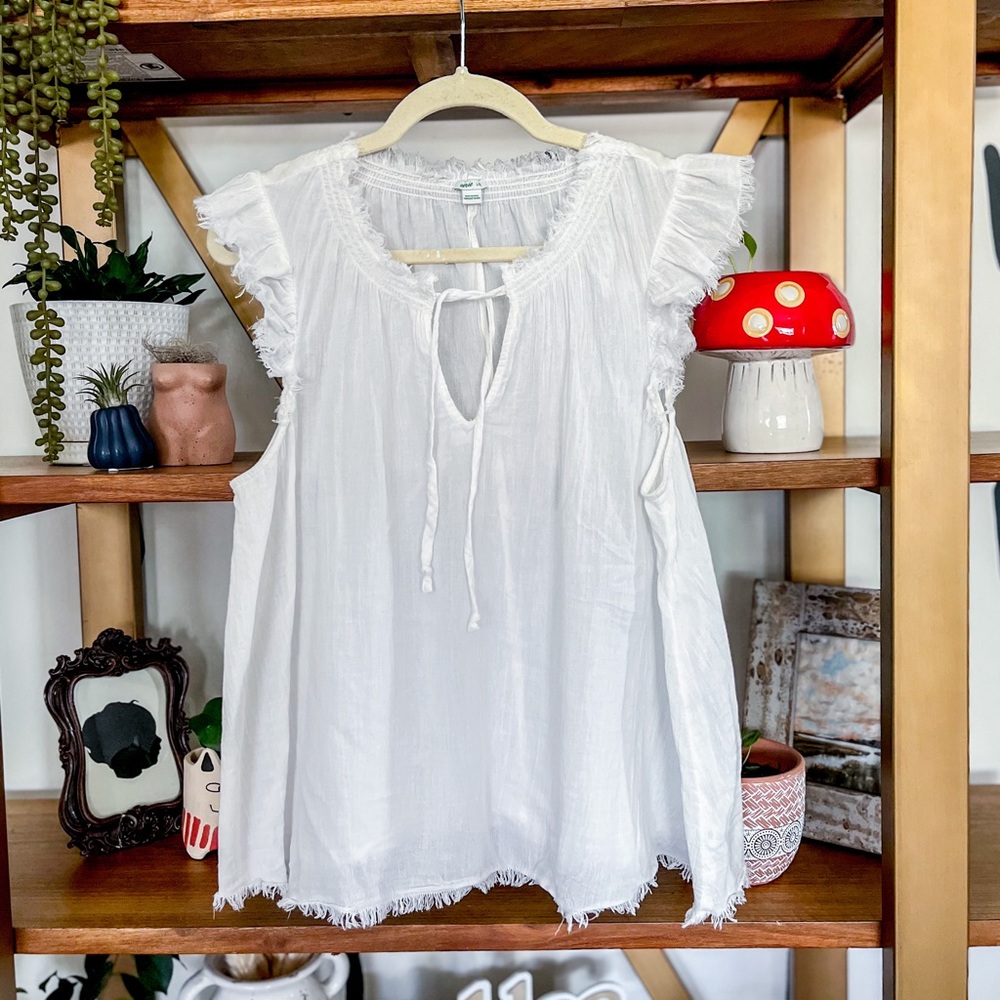 Aerie Raw Hem White Blouse Large